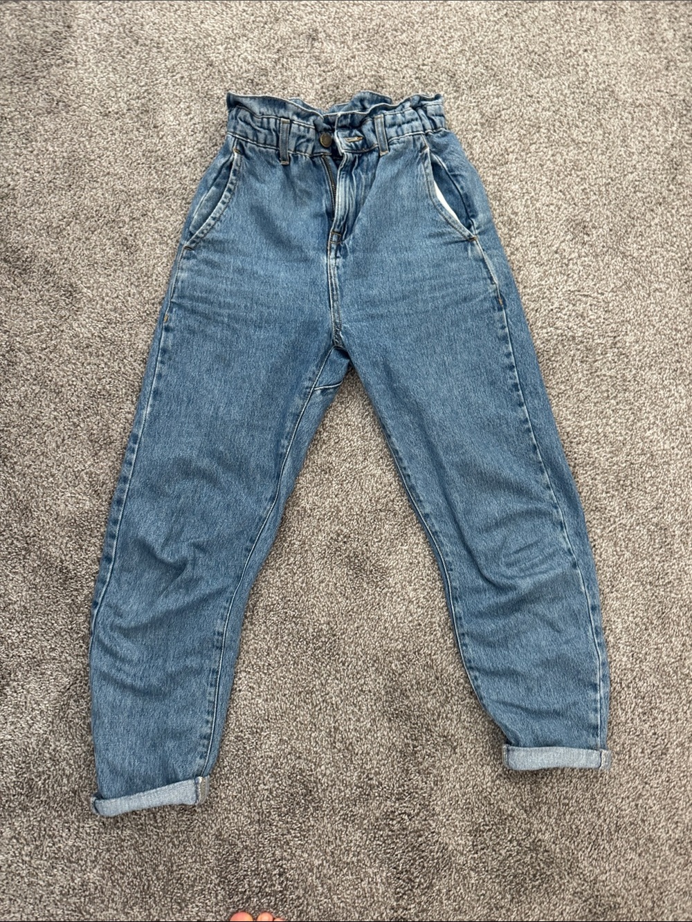 Zara Blue Paperbag-Waist Cropped Jeans